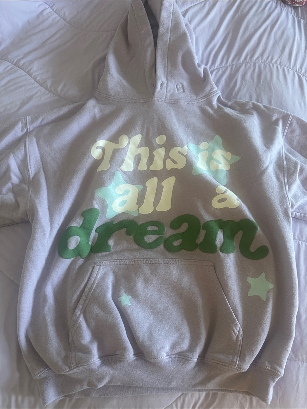 LONELY GHOST Lavender Pullover Hoodie with Green 'dream' Graphic